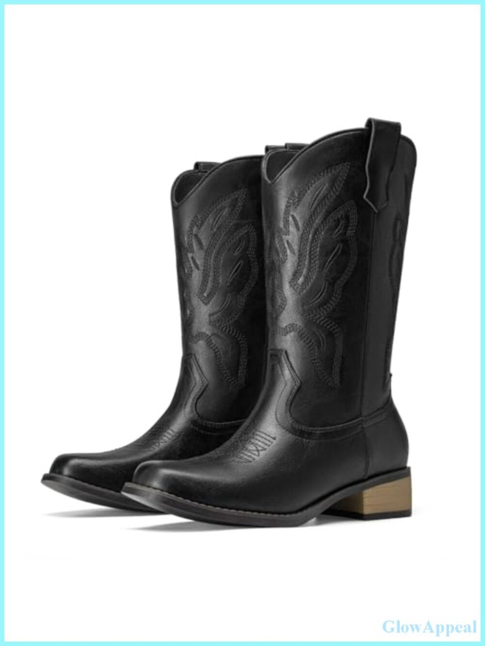 Faux Leather Square Toe Mid Calf Cowboy Boots Women Western